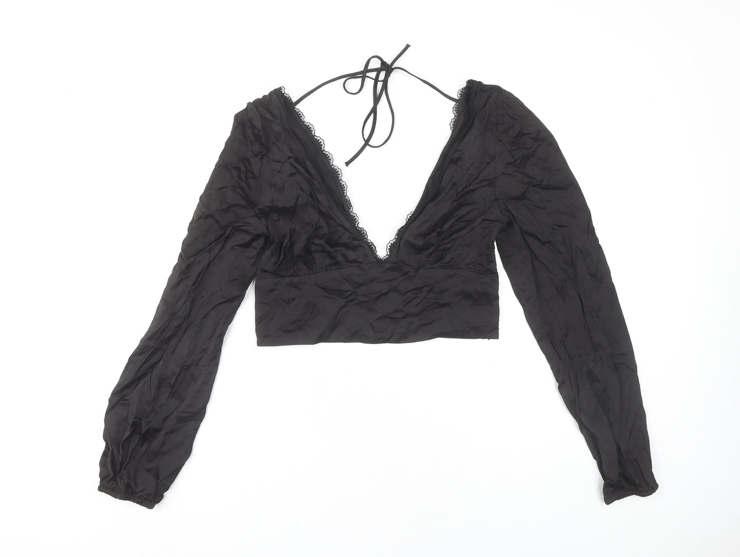 Womens UK Size 12 Zara Black Cropped Blouse
