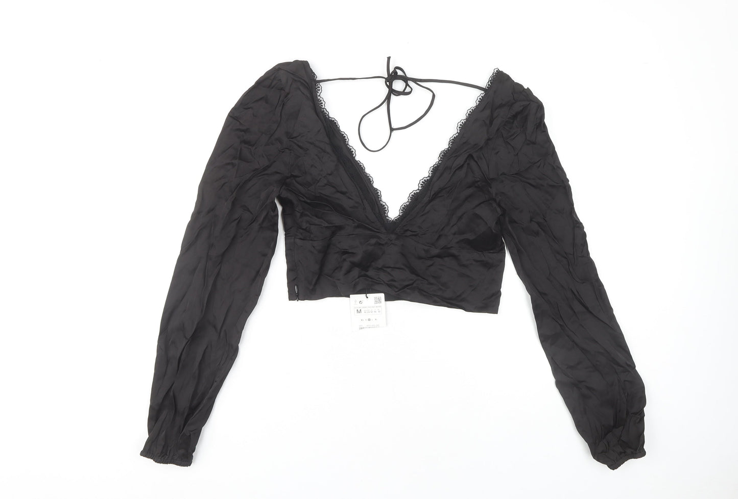Womens UK Size 12 Zara Black Cropped Blouse