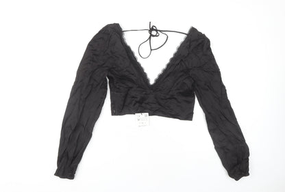Womens UK Size 12 Zara Black Cropped Blouse