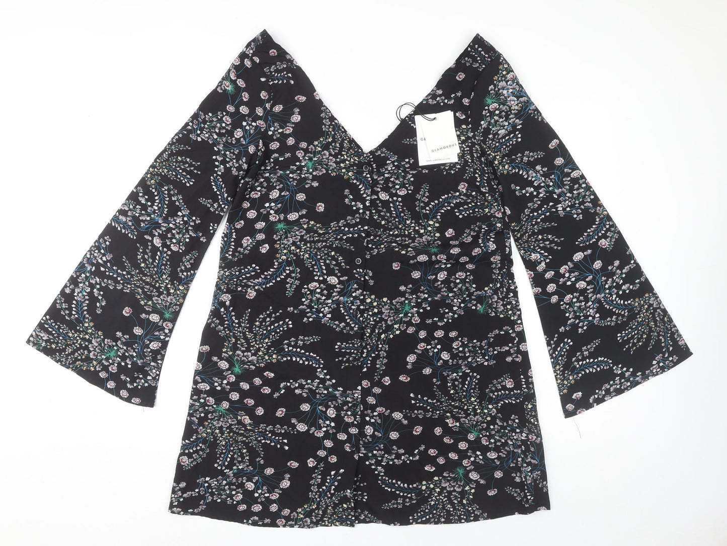 Glamorous Women's Black Floral V-Neck Dress Size 6