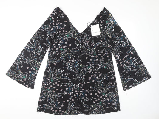 Glamorous Women's Black Floral V-Neck Dress Size 6