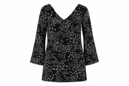 Front view of Glamorous Women's Black Floral V-Neck Dress, size 6
