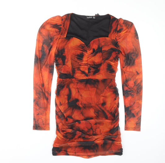 boohoo Women Orange Tie Dye Bodycon Dress Size 10