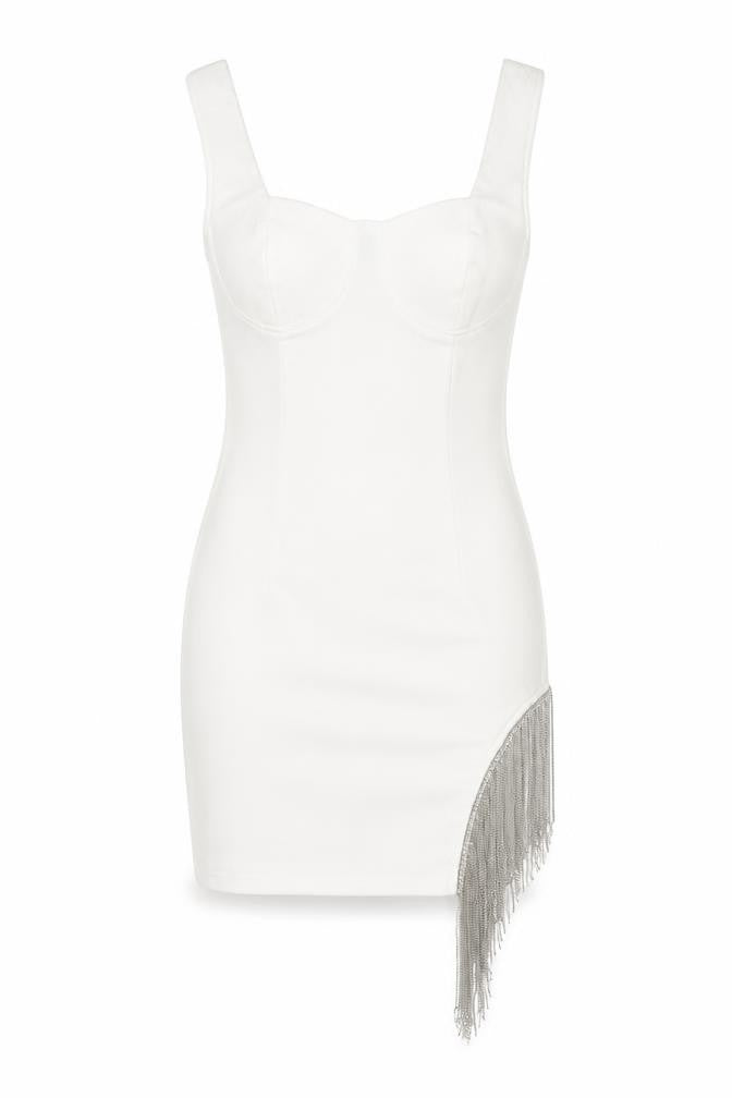 Front view of PRETTYLITTLETHING Women's White Bodycon Dress, size 6