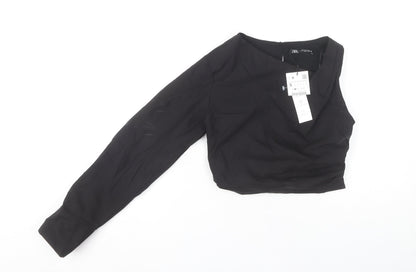 Womens UK Size S Zara Black Cropped Blouse
