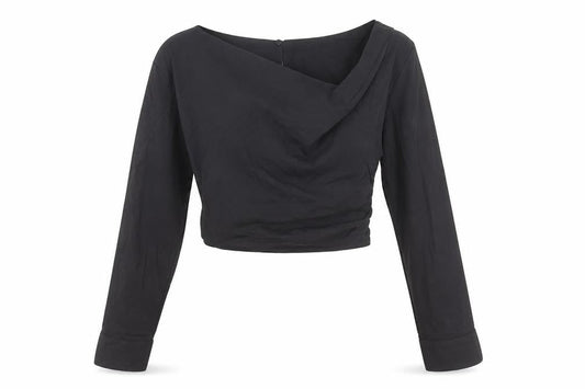Front view of Zara Black Cropped One Long Sleeve Top, size S