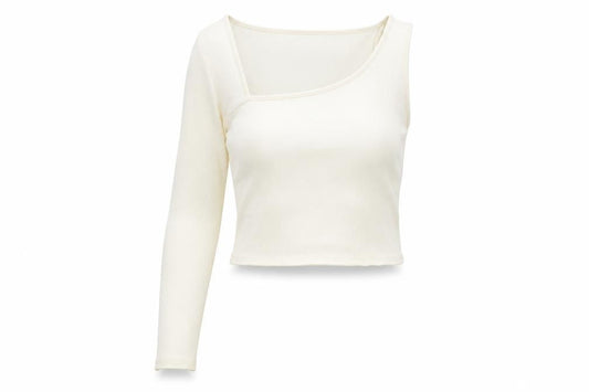 Front view of Zara Women's White One Shoulder Cropped Top Large
