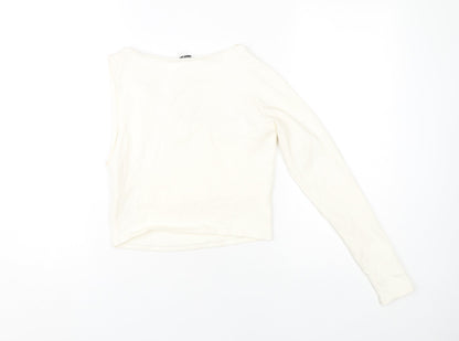 Zara Women's White One Shoulder Cropped Top Large