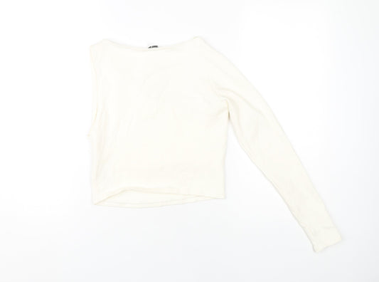 Zara Women's White One Shoulder Cropped Top Large