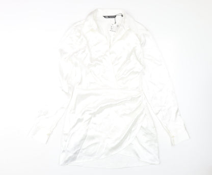 Zara Women's White Collared Dress Size S