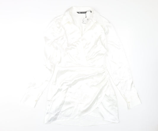 Zara Women's White Collared Dress Size S