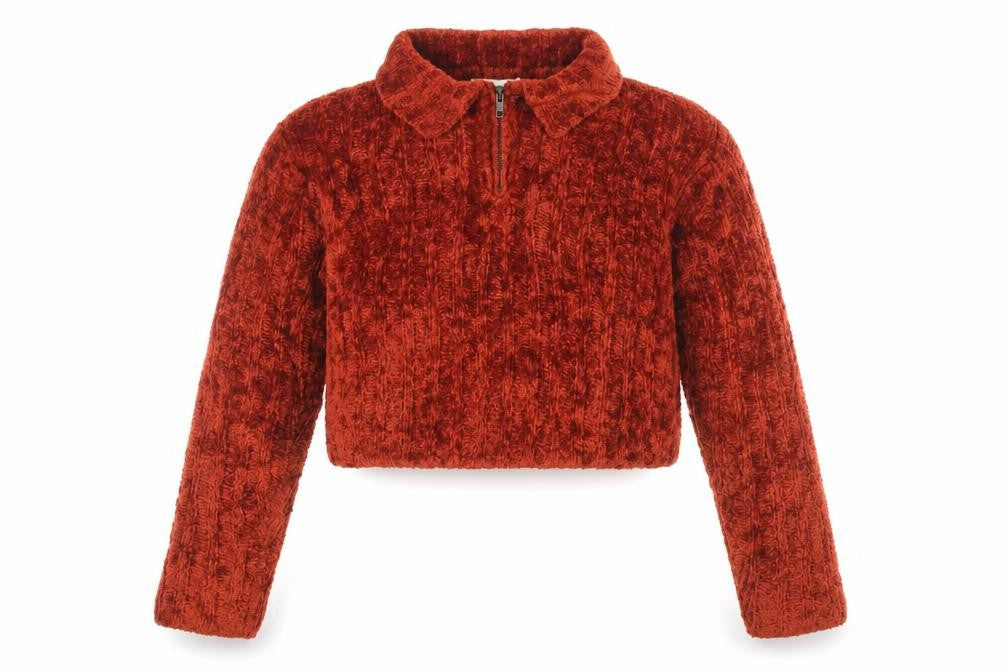 Front view of Charlotte Halton Women's Red Collared Full Zip Jumper S
