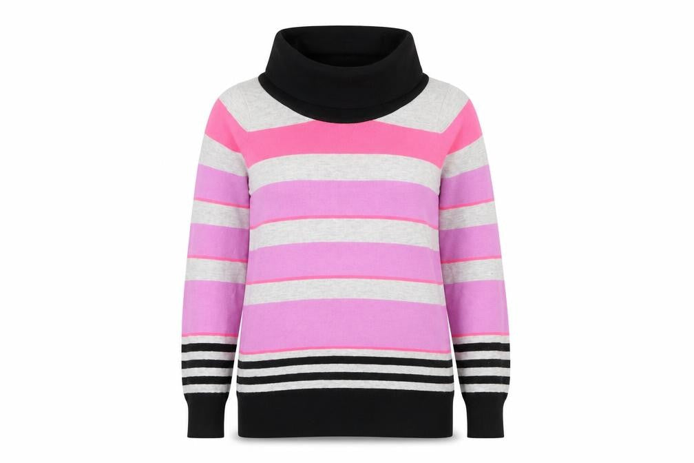Front view of Marks & Spencer Women Pink Striped Cowl Neck Jumper