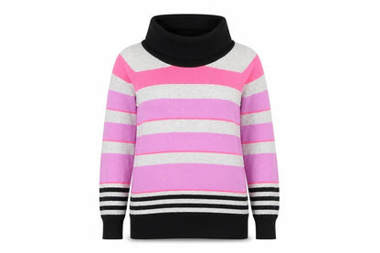 Front view of Marks & Spencer Women Pink Striped Cowl Neck Jumper