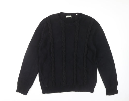 GANT Men's Black 2XL Cable-Knit Pullover Jumper
