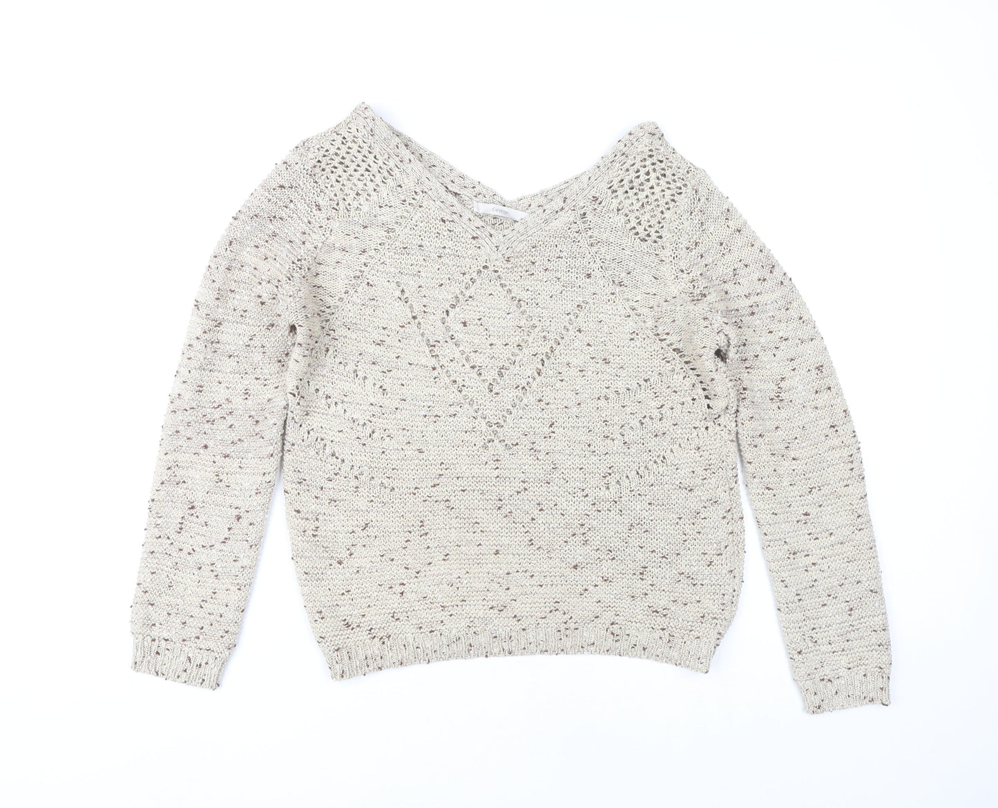 George Women's Beige V-Neck Pullover Jumper Size 8