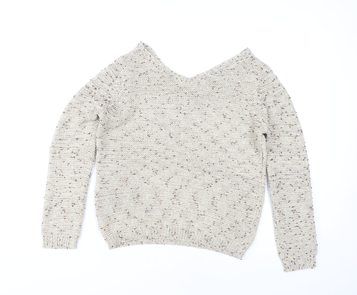 George Women's Beige V-Neck Pullover Jumper Size 8