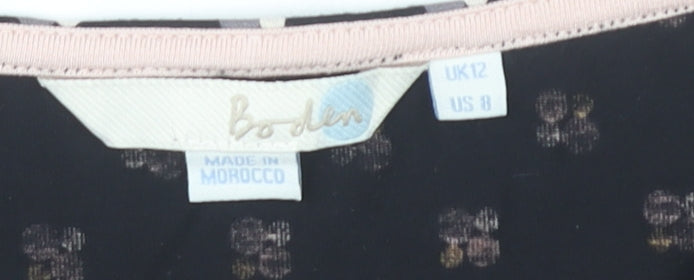 Boden Women’s Black Floral Cowl Neck Top UK 12