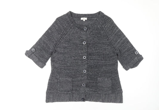 CC Women's Grey 3/4 Sleeve Cardigan, Size L, Casual Chunky-Knit