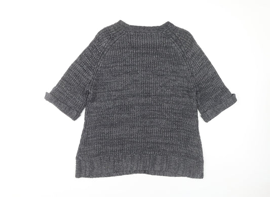 CC Women's Grey 3/4 Sleeve Cardigan, Size L, Casual Chunky-Knit