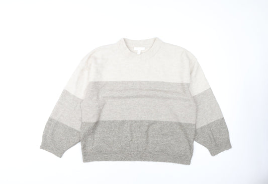 H&M Women's Grey Striped Pullover Jumper, Size M