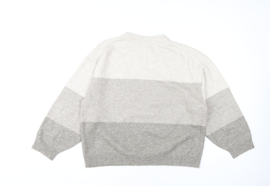 H&M Women's Grey Striped Pullover Jumper, Size M