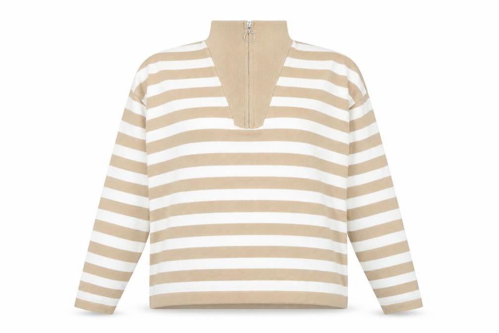 Front view of Gianni Feraud Women's Beige Striped jumper