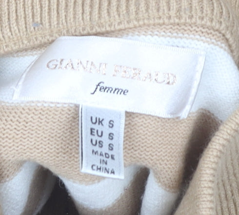 Gianni Feraud Women's Beige Striped Pullover Jumper