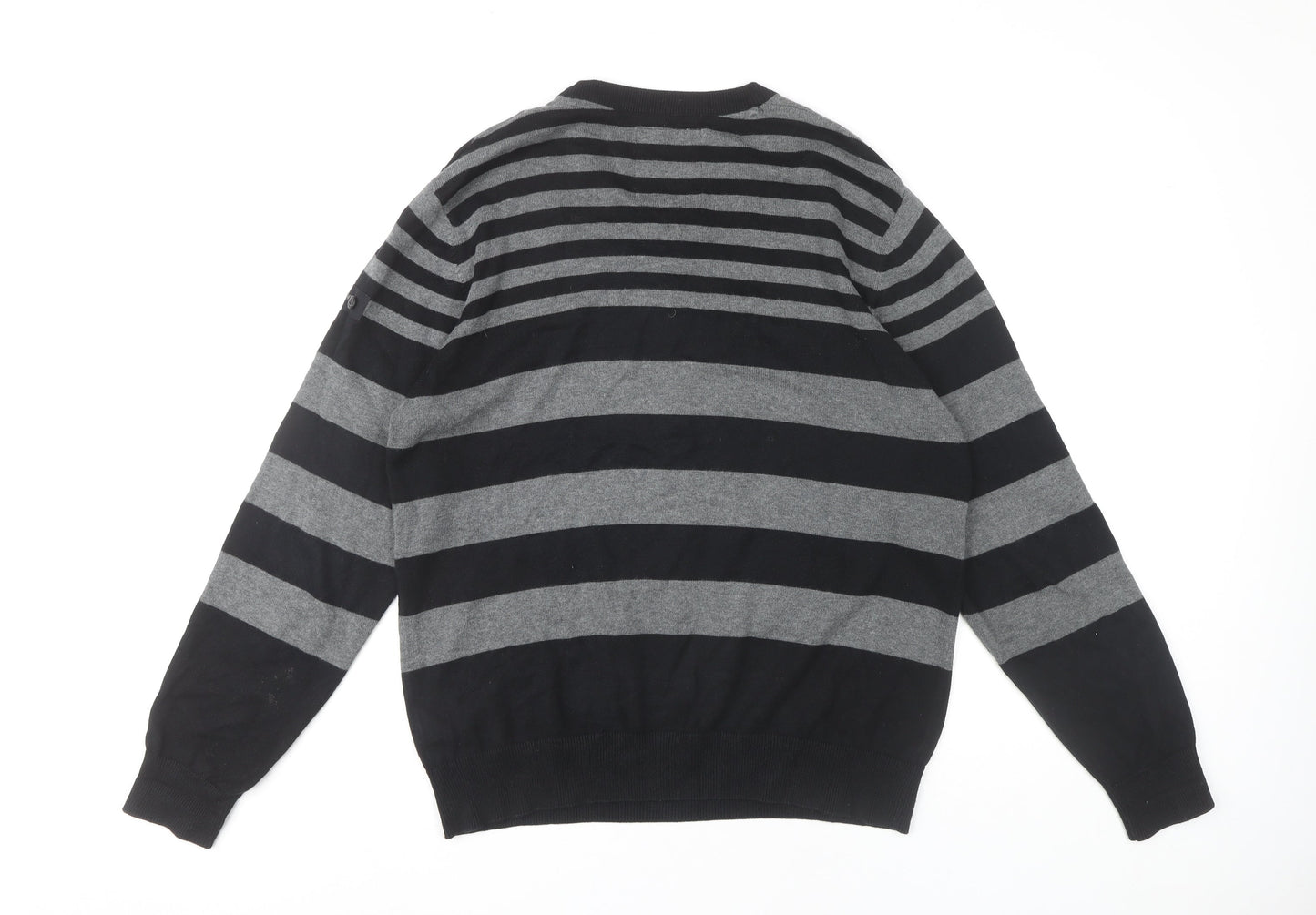 Dissident Men's Black Striped Cotton Pullover Jumper L