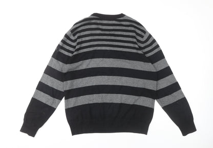 Dissident Men's Black Striped Cotton Pullover Jumper L