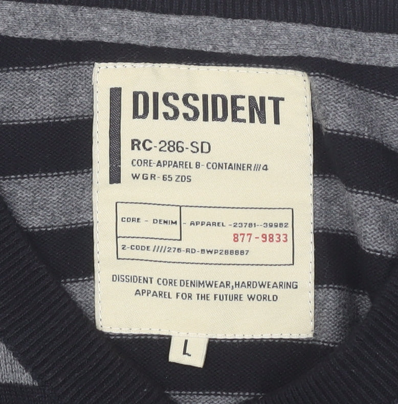 Dissident Men's Black Striped Cotton Pullover Jumper L