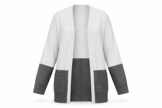Front view of M&Co Women’s Grey Open Front Cardigan - Medium, Knit