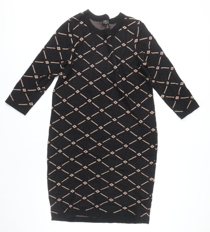 Zilch Women's Black Geometric Shift Dress L