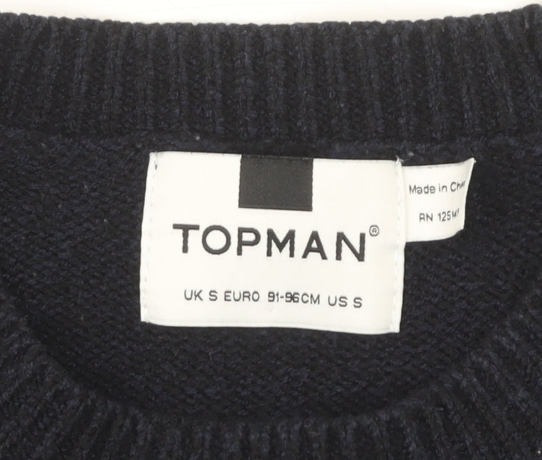 Topman Men's Blue Pullover Jumper, Size S, Crew Neck