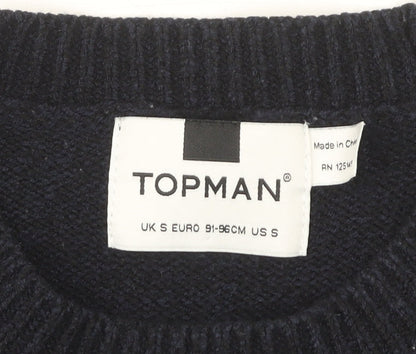 Topman Men's Blue Pullover Jumper, Size S, Crew Neck