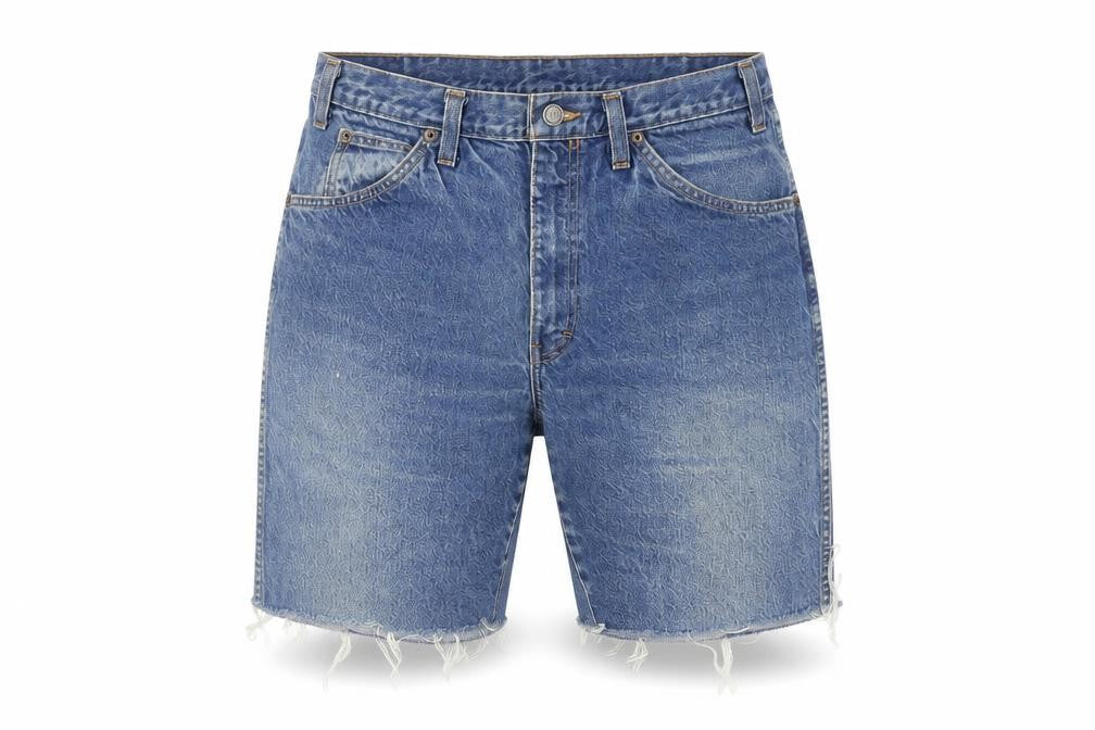 Front view of Dickies Blue Denim Cut-Off Shorts, unisex, relaxed 32in