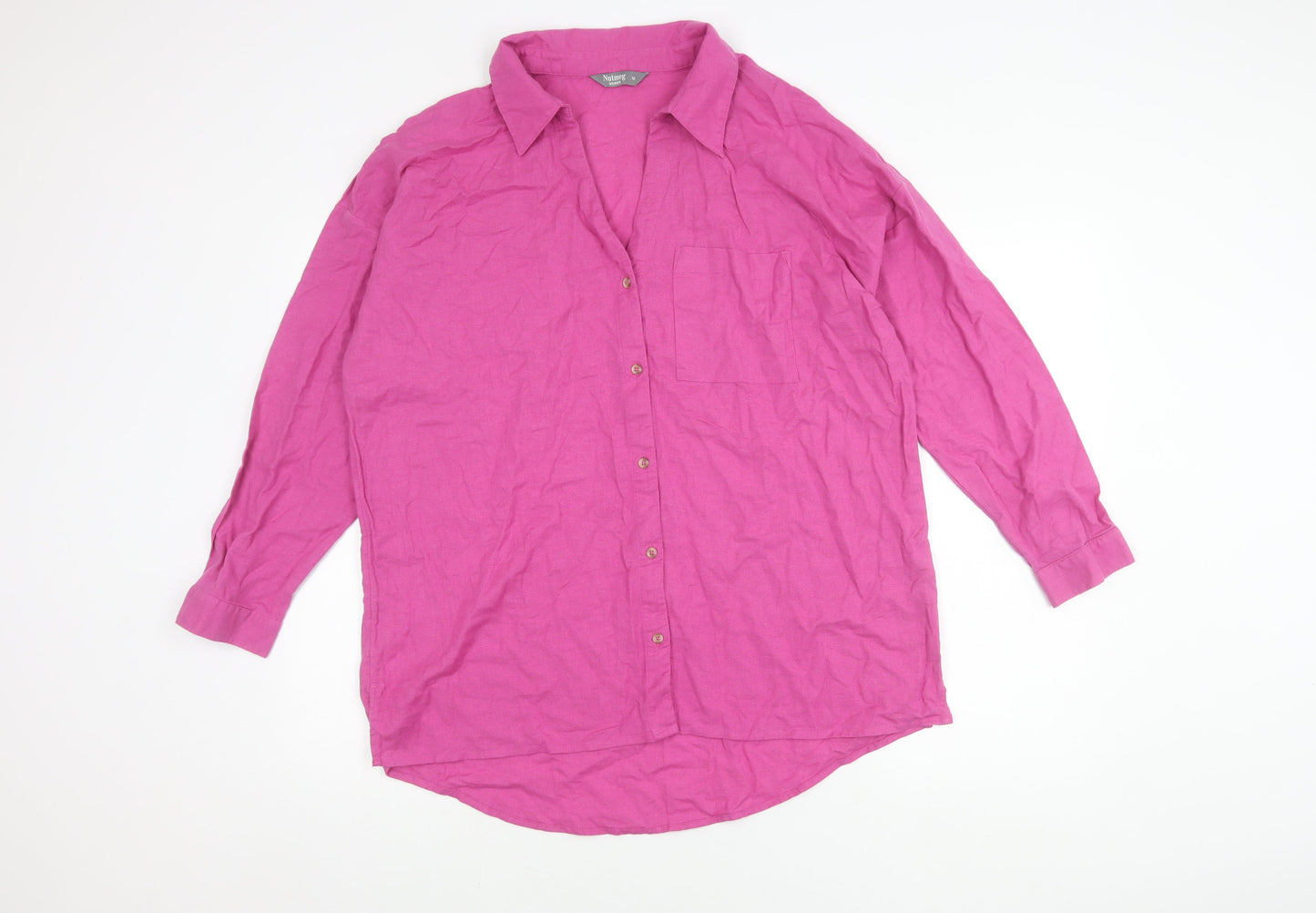 Nutmeg Women's Pink Linen Button-Up Shirt Size 12