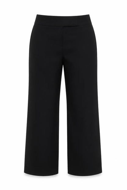 Front view of Andrea Mare Women's Black Trousers, size 12, Wool Blend