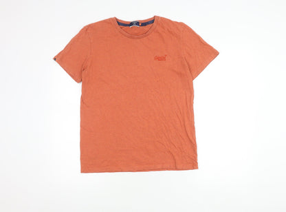 Superdry Men's Orange Logo T-Shirt, Size M, Cotton Crew Neck