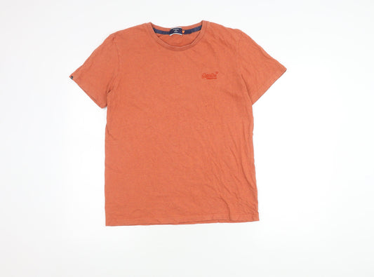 Superdry Men's Orange Logo T-Shirt, Size M, Cotton Crew Neck