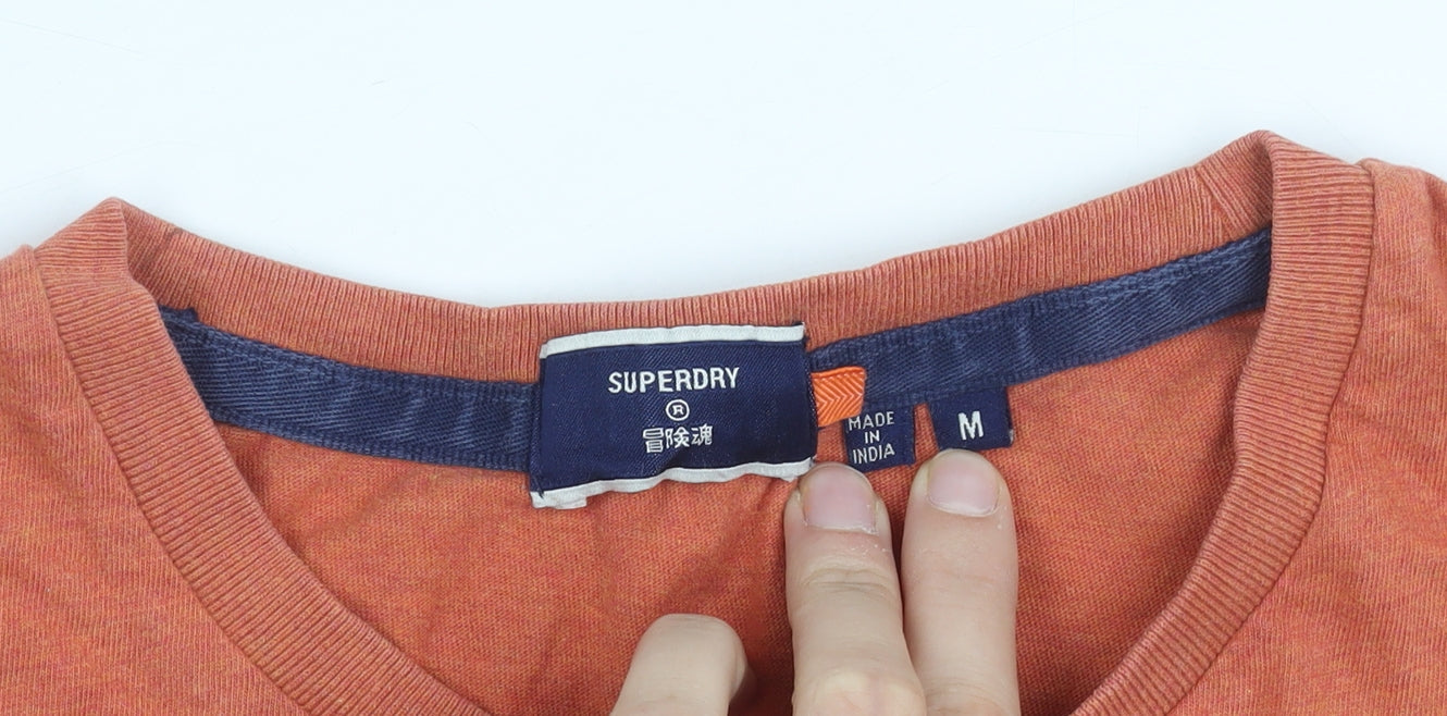 Superdry Men's Orange Logo T-Shirt, Size M, Cotton Crew Neck