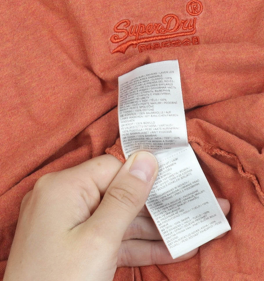Superdry Men's Orange Logo T-Shirt, Size M, Cotton Crew Neck