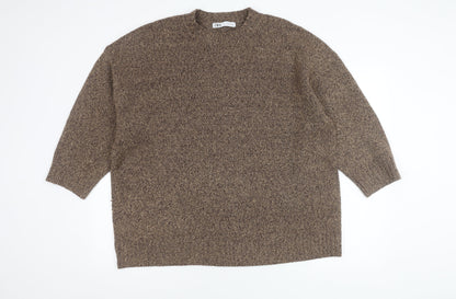 Zara Men's Brown Cable-Knit Pullover Jumper, Size S