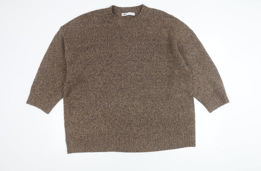 Zara Men's Brown Cable-Knit Pullover Jumper, Size S