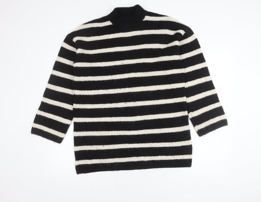 H&M Women's Black XS Striped Mock Neck Jumper