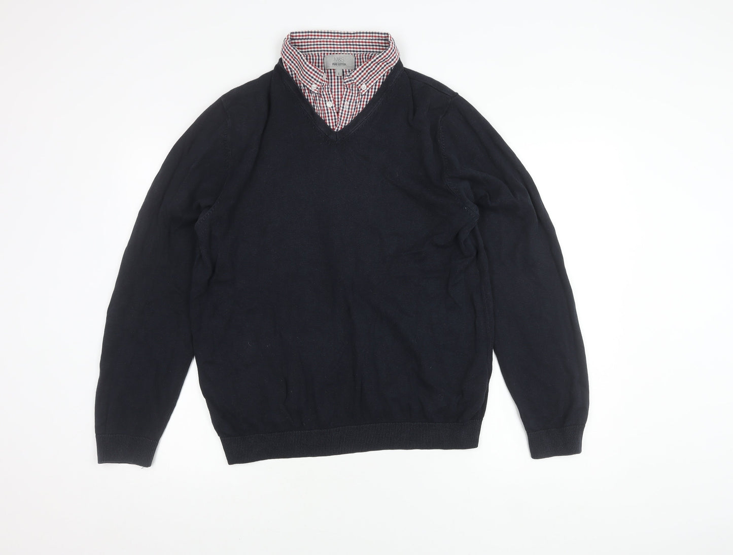 Marks and Spencer Men's Black V-Neck Jumper L