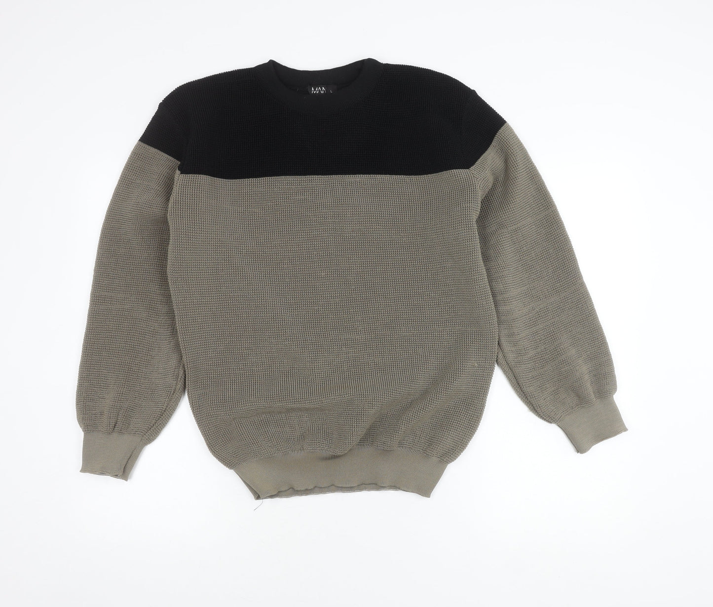 boohooMAN Men's Grey Waffle-Knit Jumper L