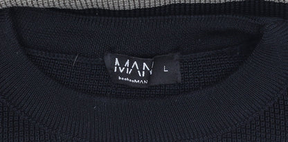 boohooMAN Men's Grey Waffle-Knit Jumper L