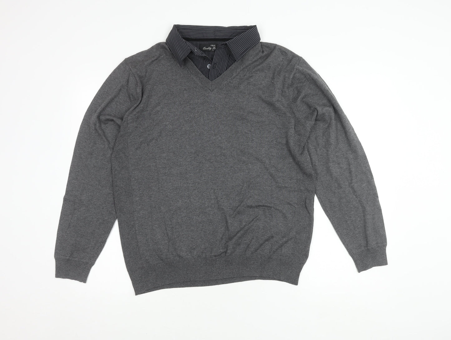 Next Men's Grey V-Neck Pullover Jumper L