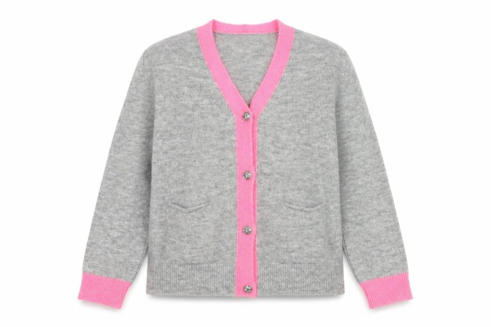 Front view of Isabella D. Women's Grey Cardigan, S, V-Neck, Casual